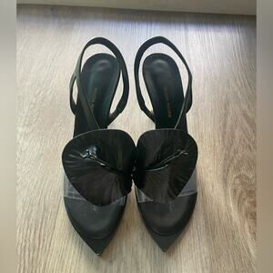 vanda novak gloria black leather 3d anthurium flower pedal high heels sandals 37